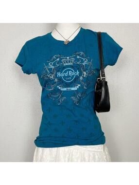 Hard Rock Cafe Rome blue graphic tee